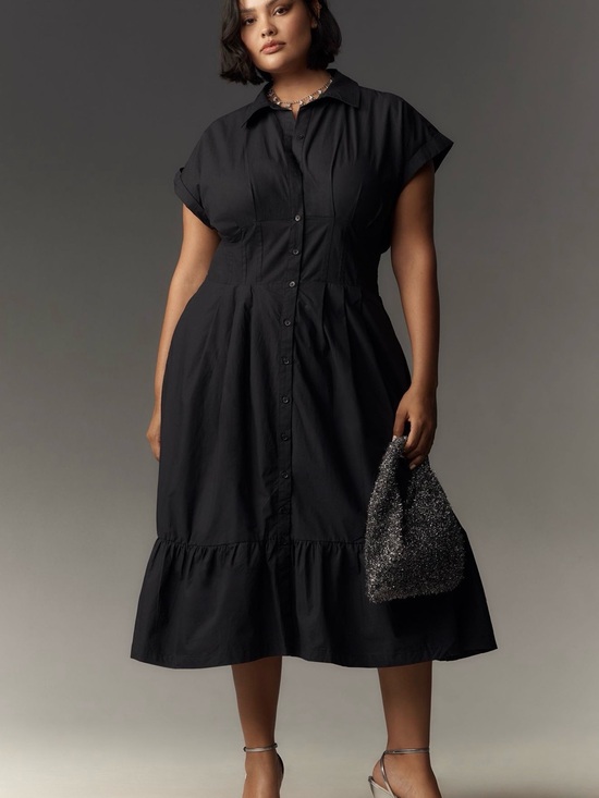 Anthropologie Dresses & Skirts - Anthropologie Black Button-Front Midi Shirt Dress